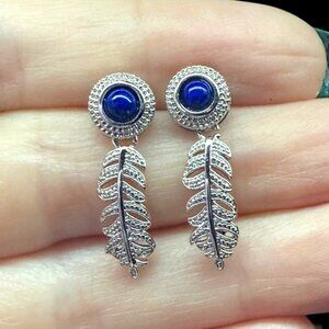 Earrings Lapiz Lazuli Feather dangle gemstone jewelry fashion accessories gift